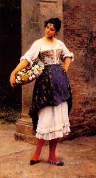 ウジェーヌ・デ・ブラース Painting - ベネチアの花売りの女性ウジェーヌ・デ・ブラース